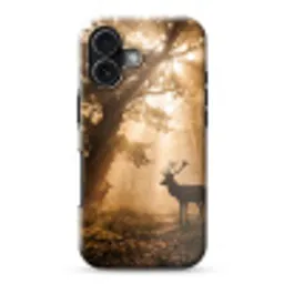 Hert - Bos - Mistig - Natuur - Goud Toughcase MagSafe Apple iPhone 17 klein -3d
