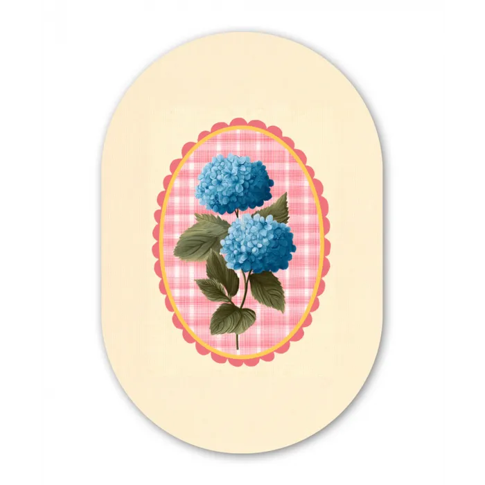 Bloemen - Blauw - Lijst - Bladeren Wandcirkel Ovaal Glas middel -3d