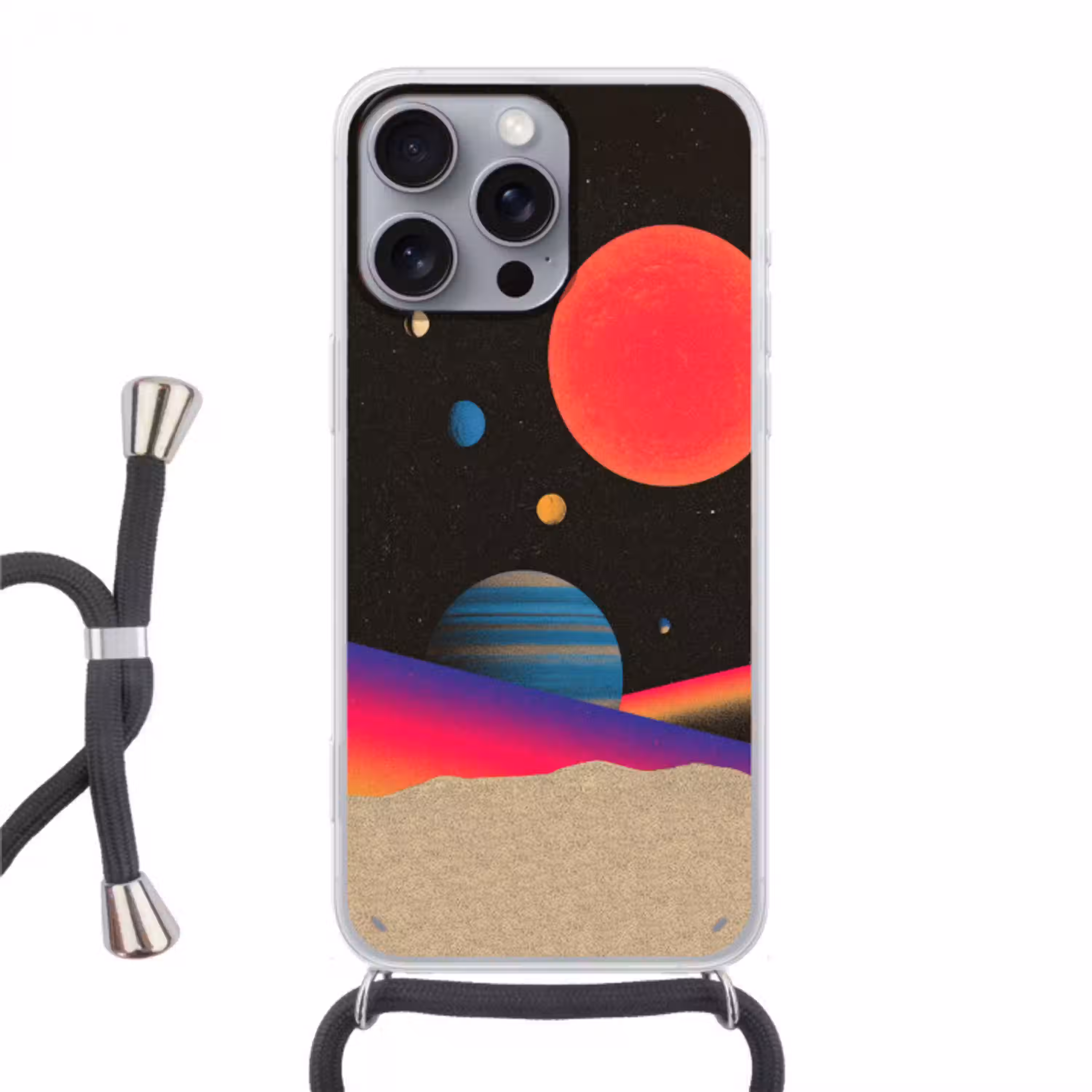 Hemel - Planeten - Felgekleurd Hoesje iPhone 16 Pro Max met koord klein -3d