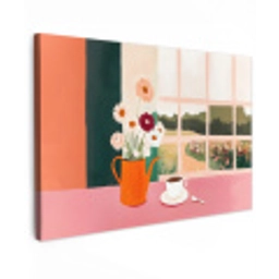 Bloemen - Koffie - Raam Tuinposter op houten frame 2 cm dik klein -3d