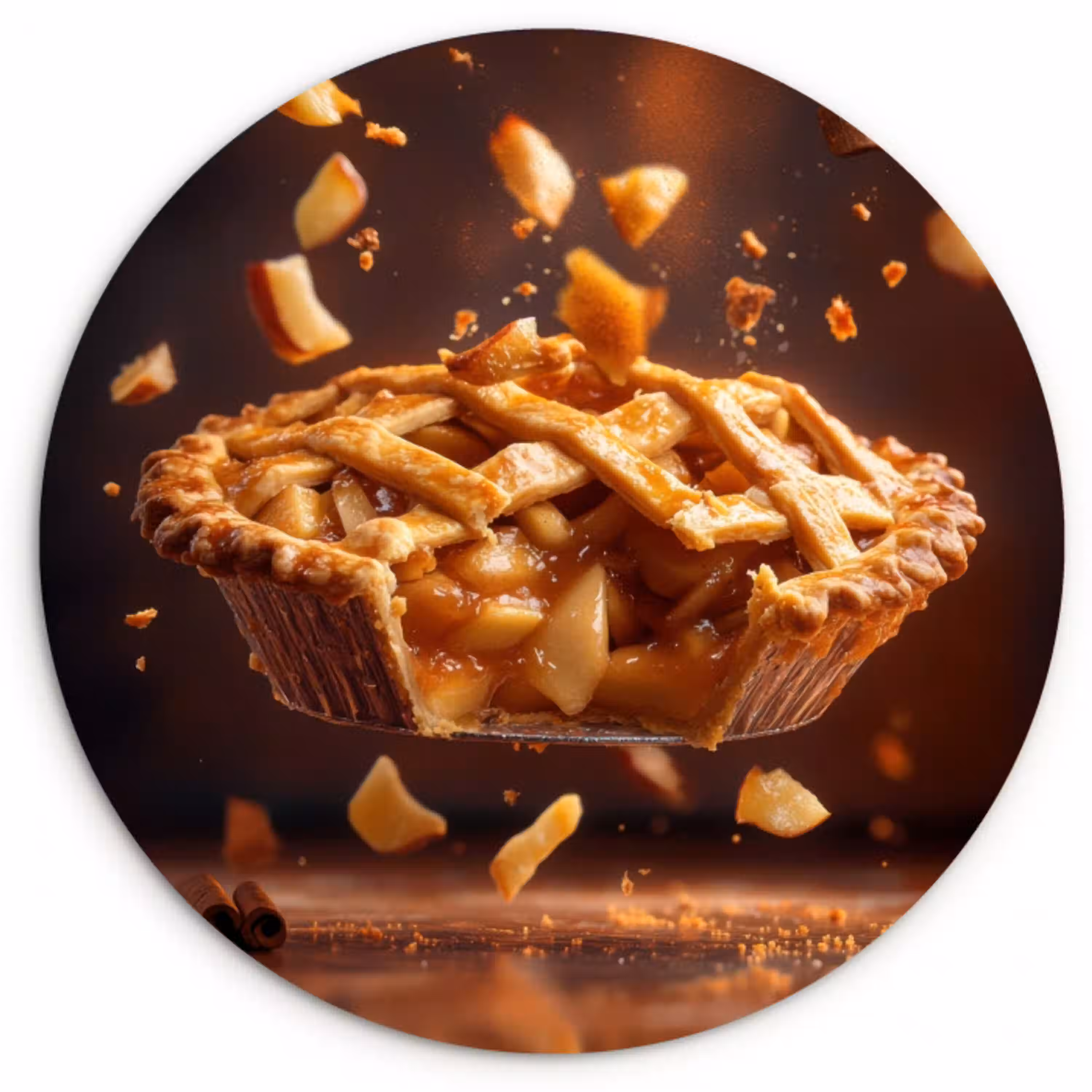 Appel - Taart - Warm - Eten Wandcirkel kunststof plaat 5mm dik klein -3d