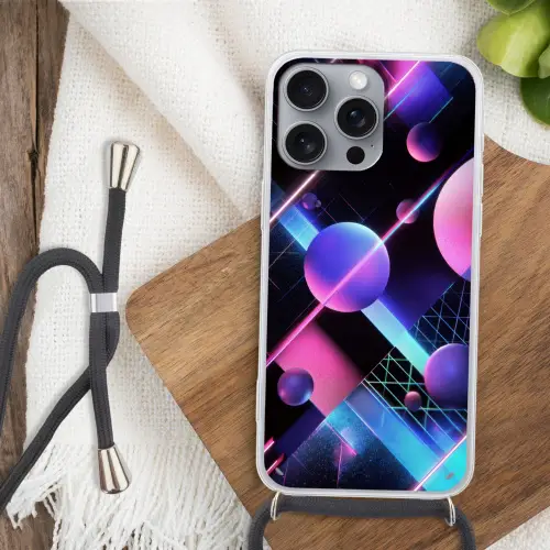 Bollen - Neon - Lijnen - Roze Hoesje iPhone 16 Pro Max met koord klein -sfeer4
