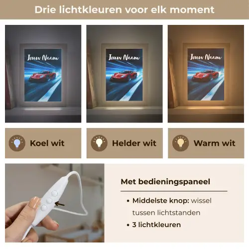 Rode raceauto - Blauw - Futuristisch Light Box met kabel (Kinderlampje) klein -USP_lichtkleurNL