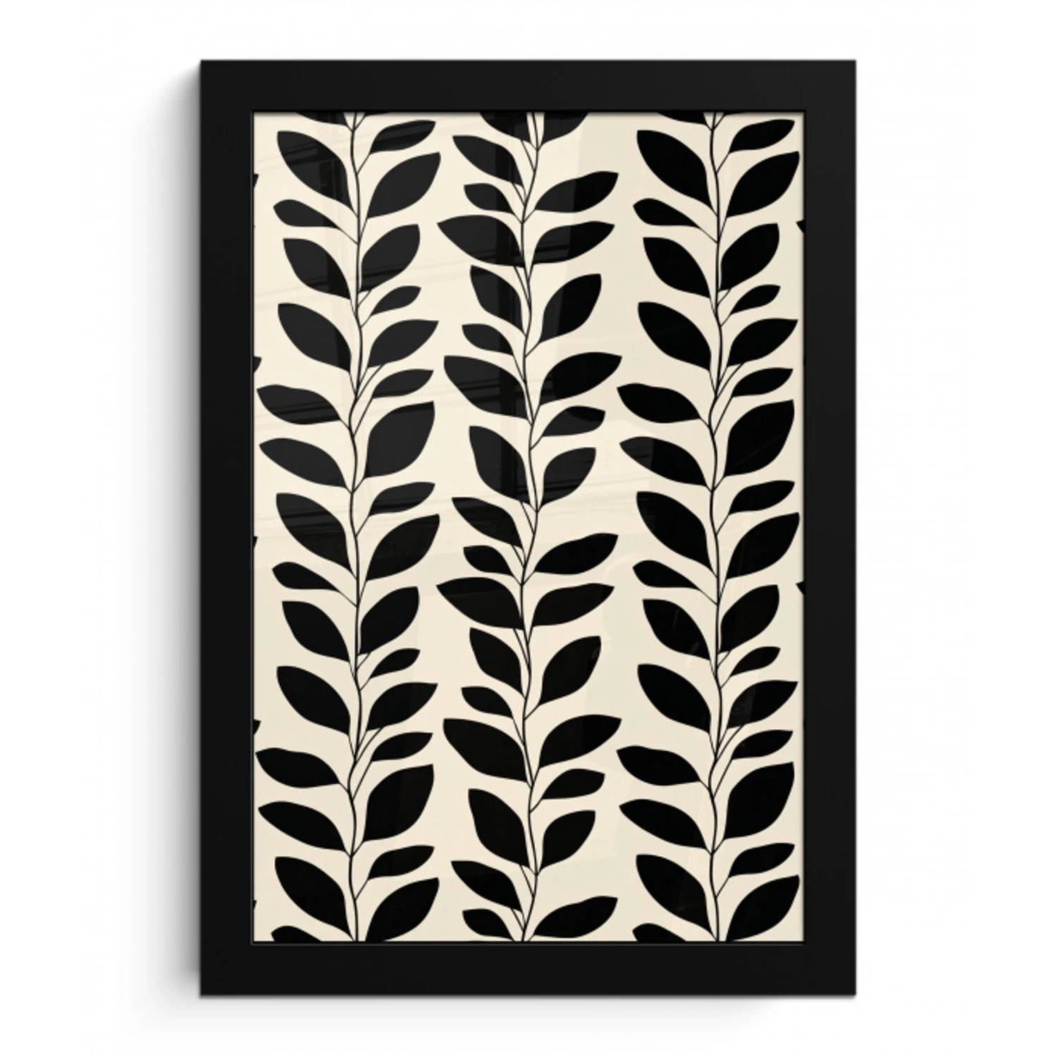 Botanisch - Dessin - Zwart - Beige fotolijst zwart zonder passe partout klein 224 -3d