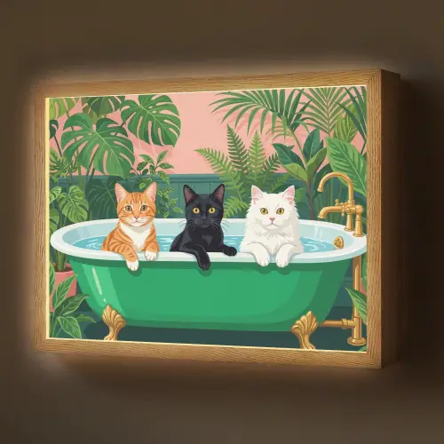 Badkamer - Kattenparade - Kleurrijk Light Box met batterij (Wandlamp) middel -z3d_website