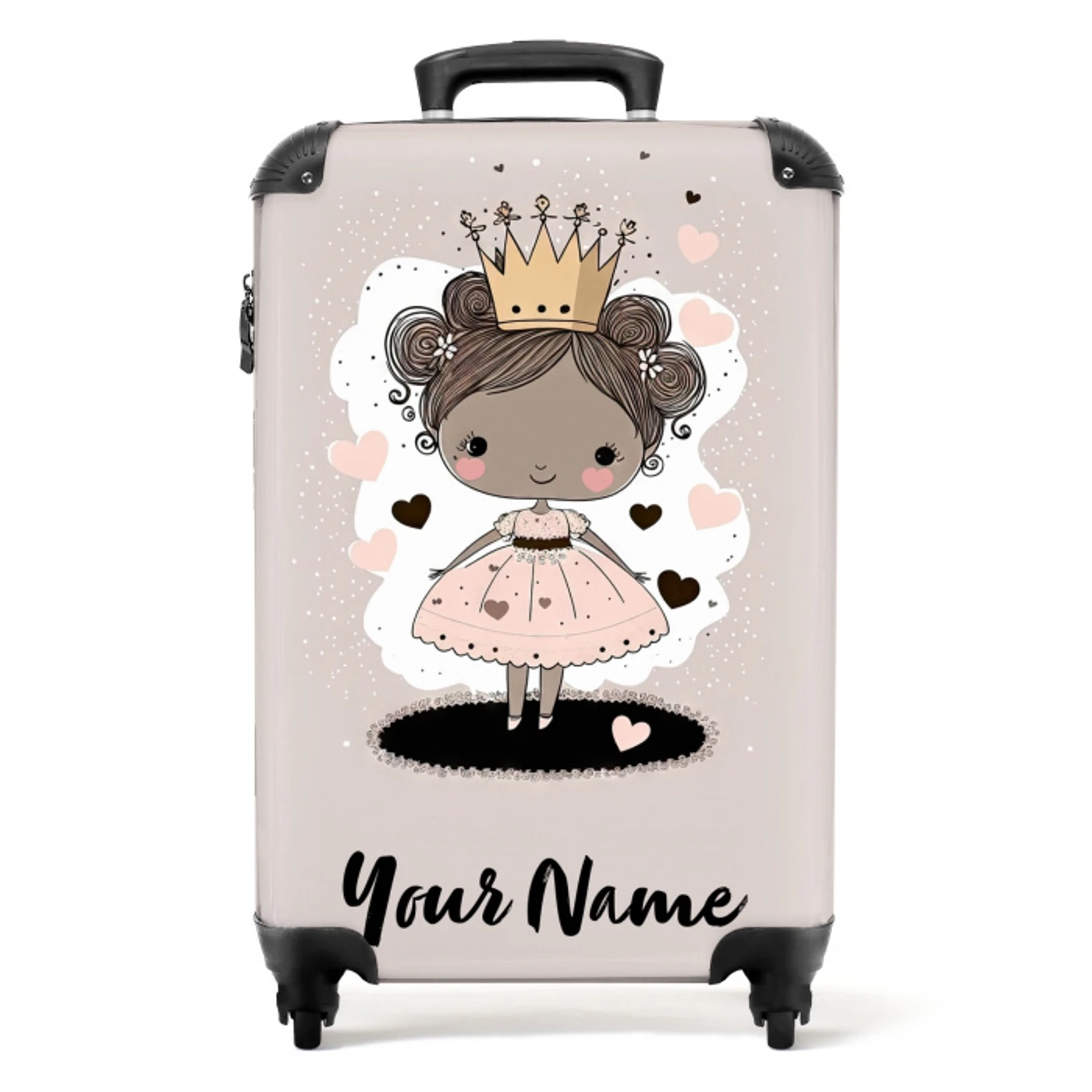 Prinses op gekleurde achtergrond met roze en zwarte hartjes NBS - Handbagage koffer - Kinderen Unisex middel -productfoto_recht
