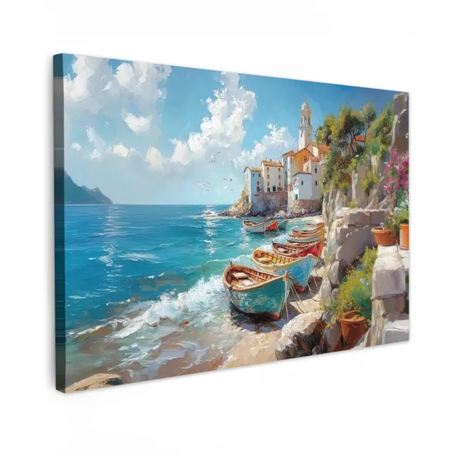 Buiten canvas - Boten - Rotsen - Zee - Zon
