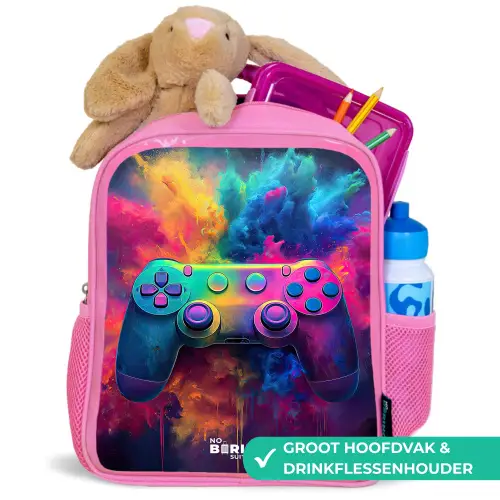 Game - Controller - Kleurrijk - Explosie Kinderrugzak - Roze middel -inhoud_NL