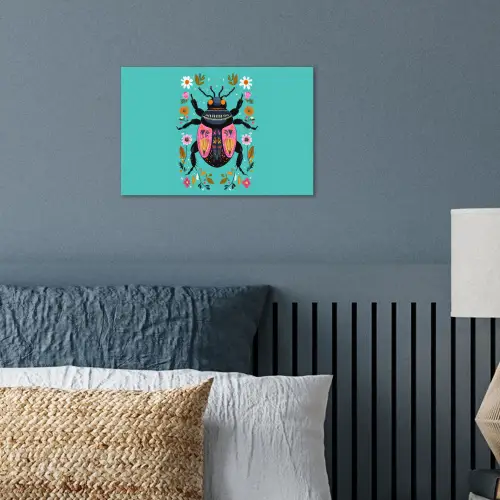 Kever - Bloemmotieven - Turquoise - Bladeren poster papier klein -sfeer2