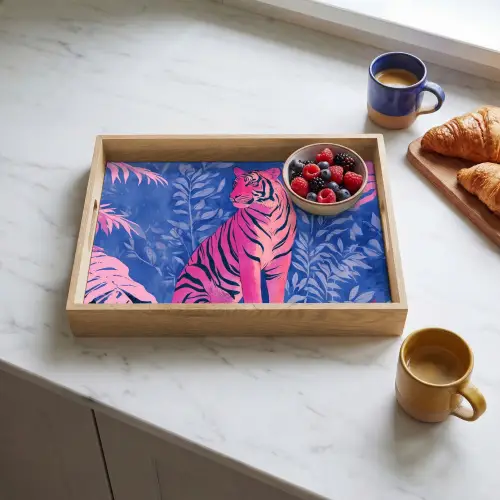 Tijger - Roze - Bladeren - Jungle Dienblad Rechthoek middel -sfeer2