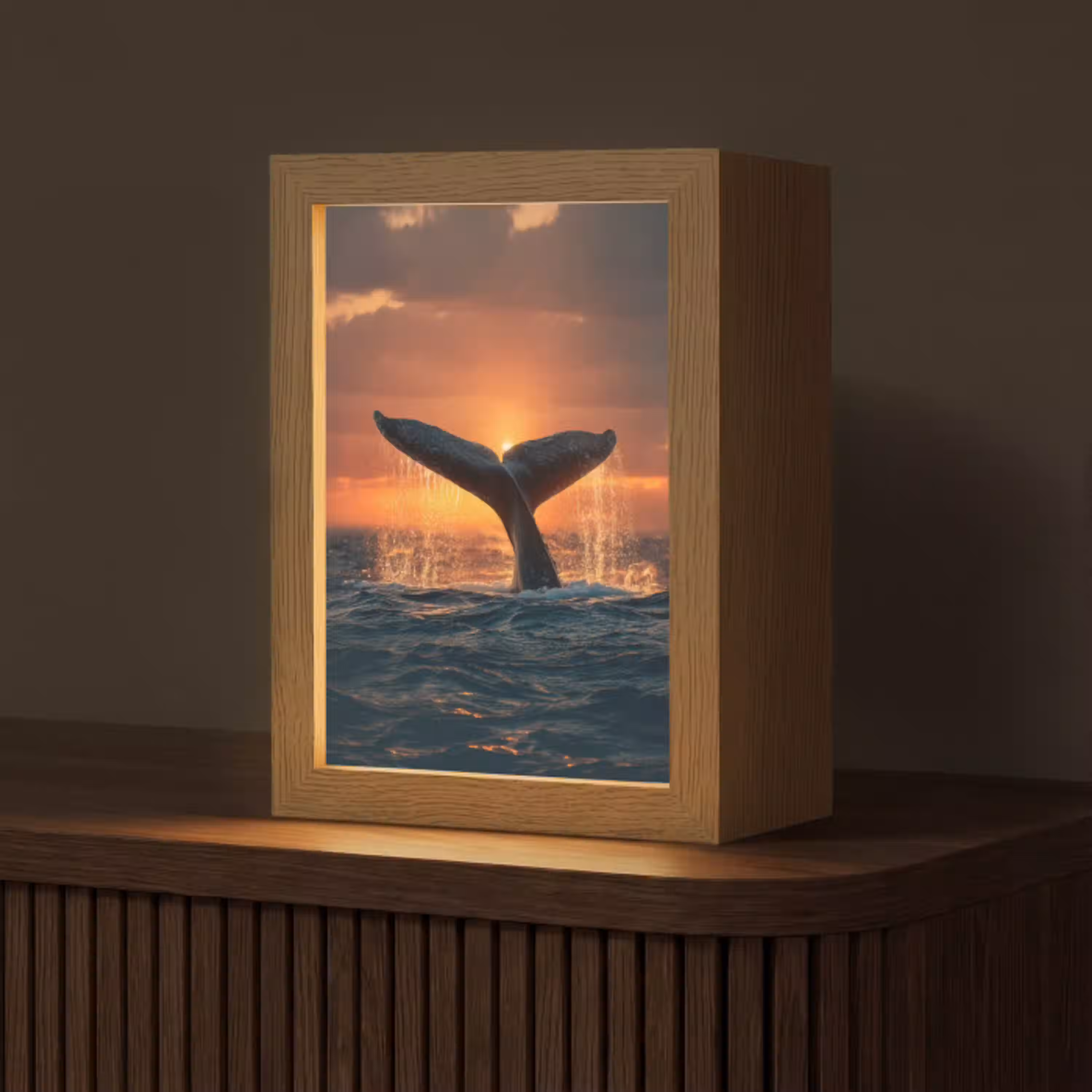 Walvis staart - Water - Zonsondergang Light Box met kabel (Tafellamp) klein -z3d_website