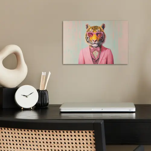 Tijger - Strik - Jasje - Roze poster papier klein -sfeer1