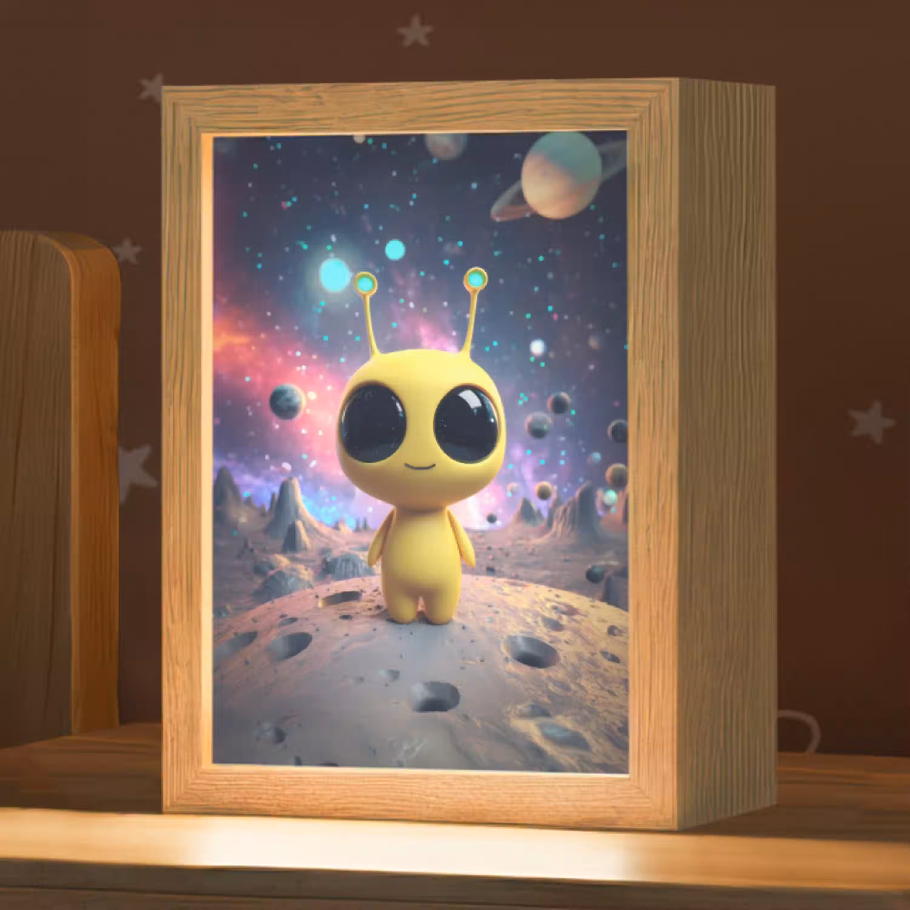 Alien - Ruimte - Geel - Planeten Light Box met kabel klein -zzz_3d_website
