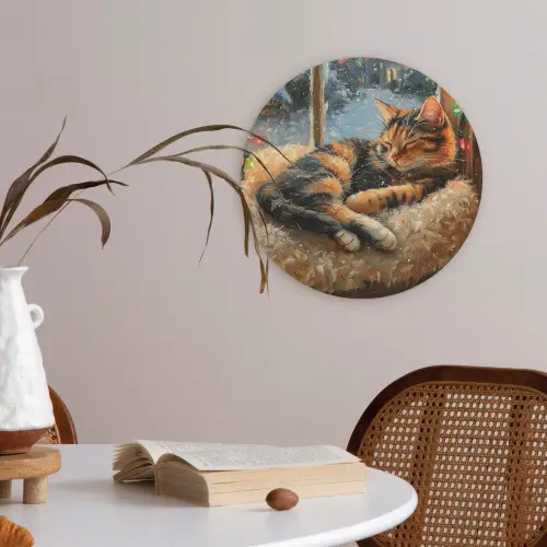 Kat - Kerst - Winter - Dier Akoestische PET Vilt - Rond klein -sfeer3