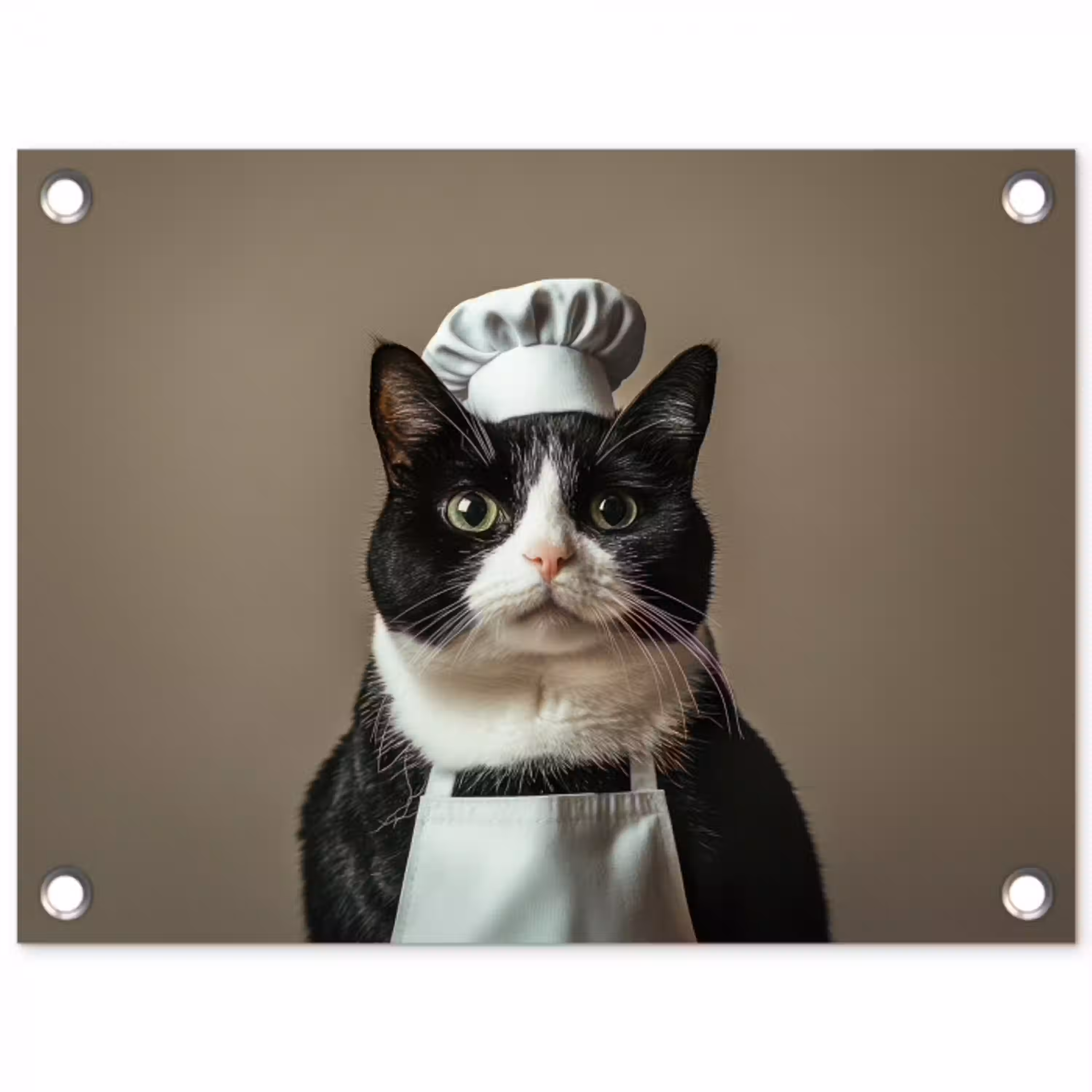 Kat - Kokskleding - Zwart - Wit tuinposter los doek klein -3d
