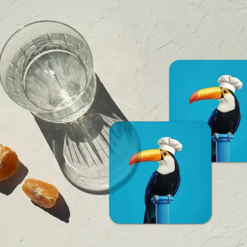 Tucan - Sokkel - Vogel - Koksmuts onderzetter kurk middel -sfeer4