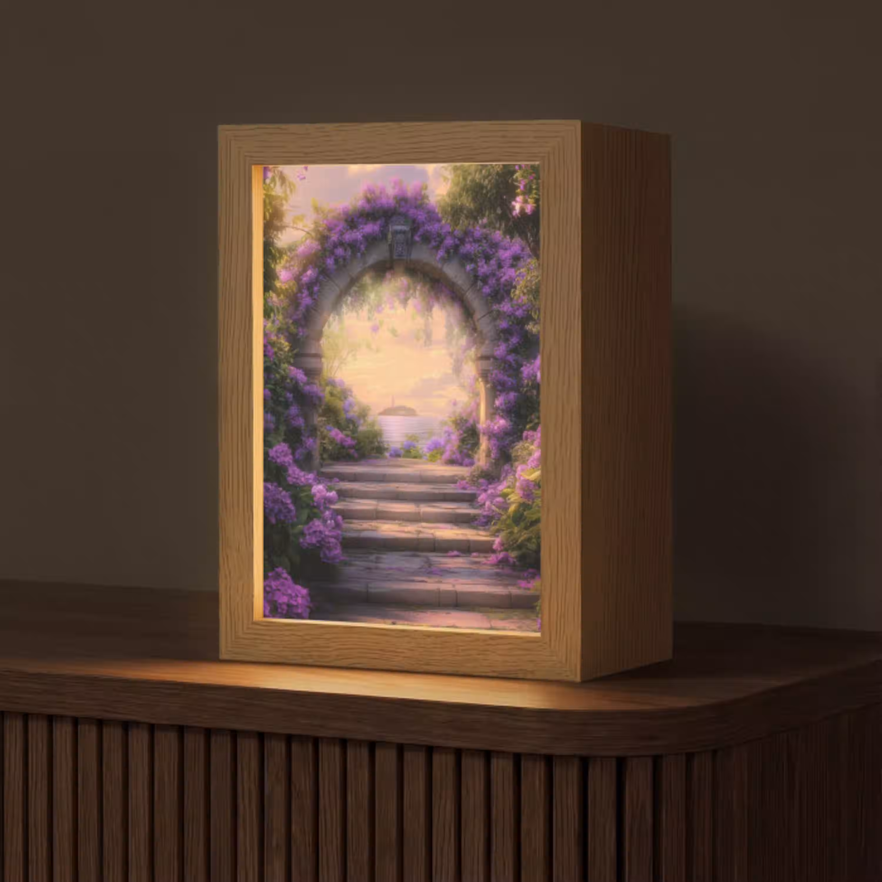 Poort - Paars - Bloemen Light Box met kabel (Tafellamp) klein -z3d_website