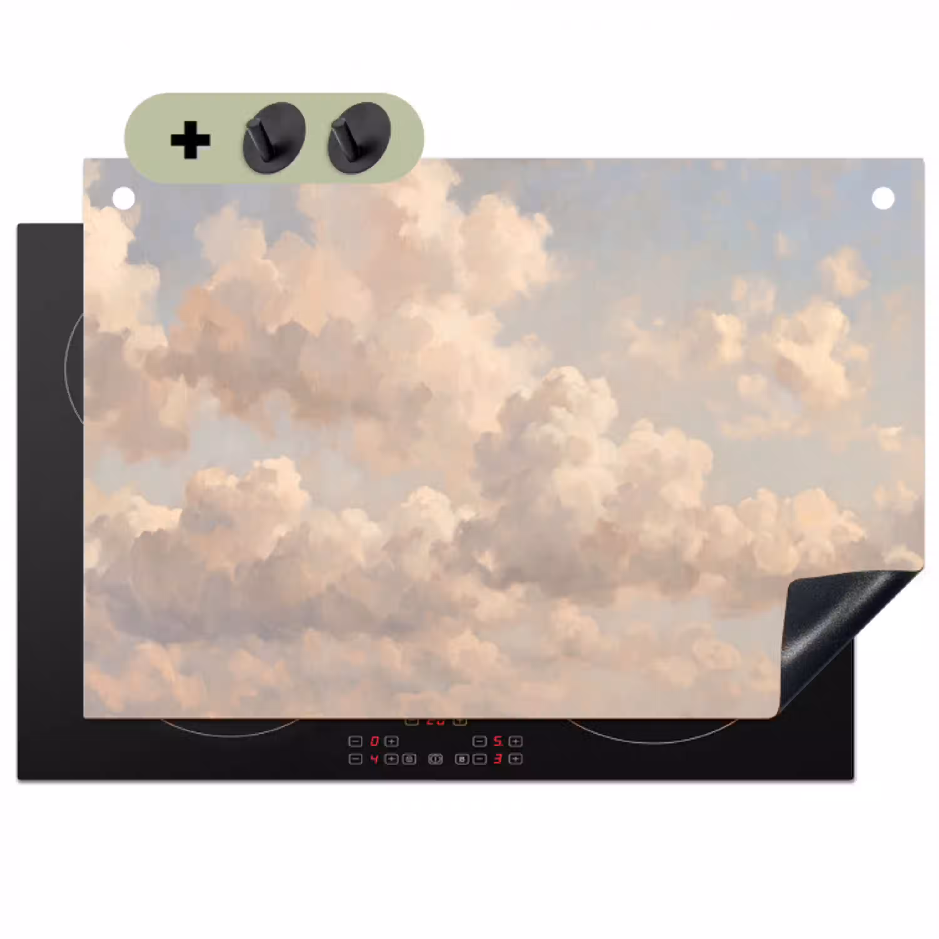 Wolken - Zacht - Natuur - Klassiek - Beige Inductie beschemer met haakjes klein -3d