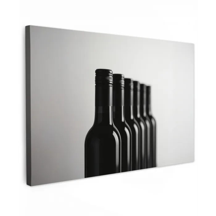 Wijnflessen - Zwart - Minimalistisch canvas 2cm klein -z3d