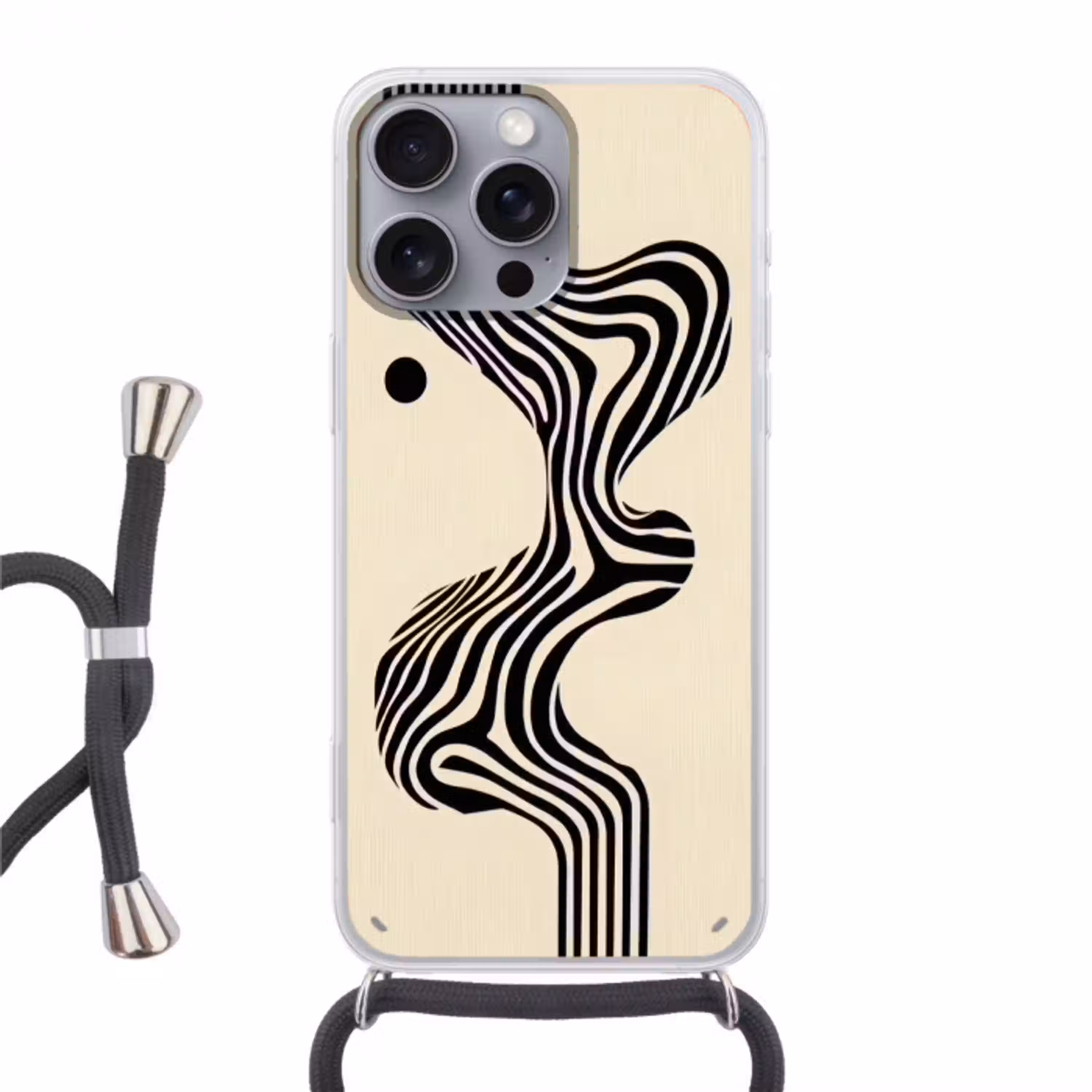 Beige - Lijnen - Golvend -  Abstract Hoesje iPhone 16 Pro Max met koord klein -3d