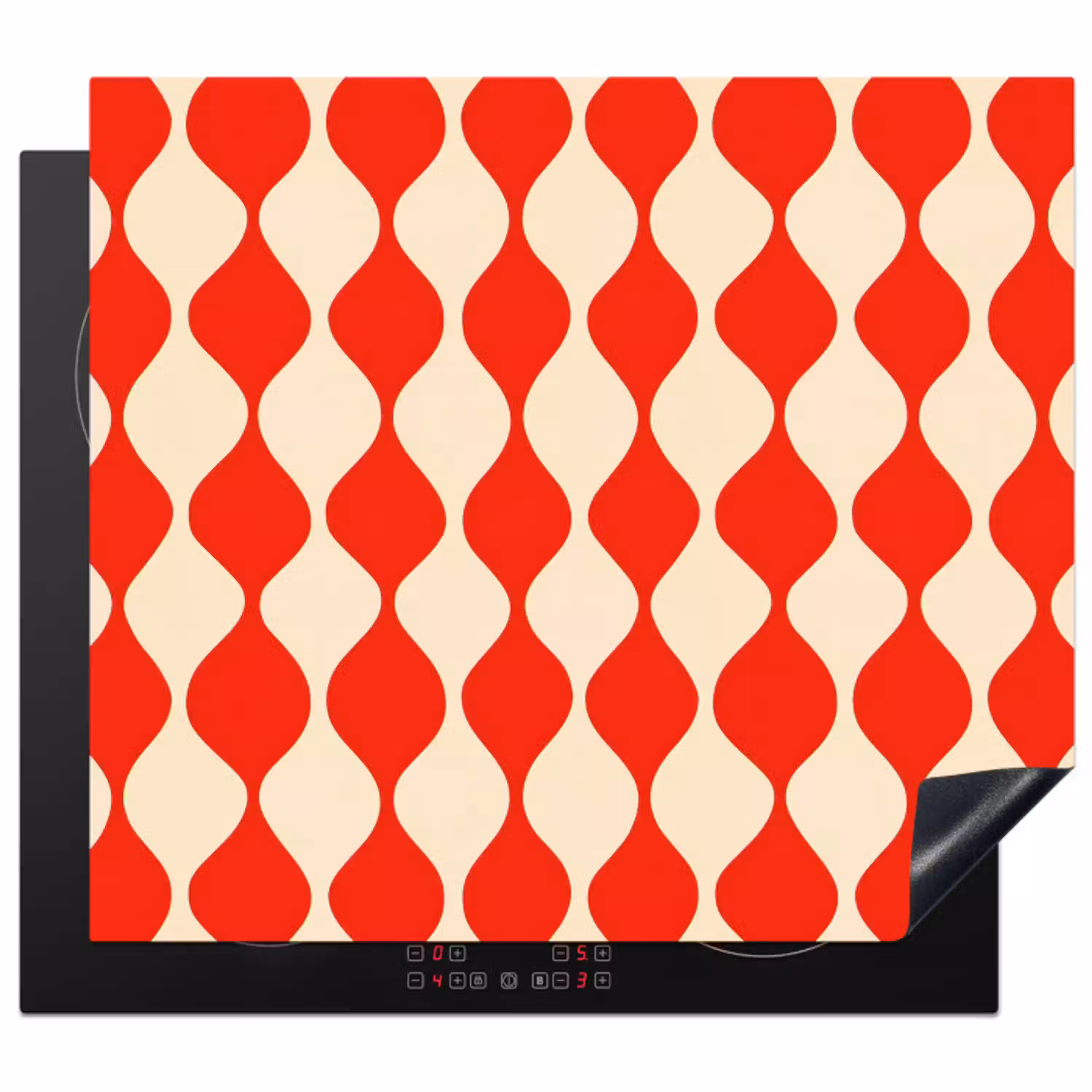 Golvend patroon - Retro - Rood - Beige Inductie beschermer vinyl 3mm middel 274 -3d