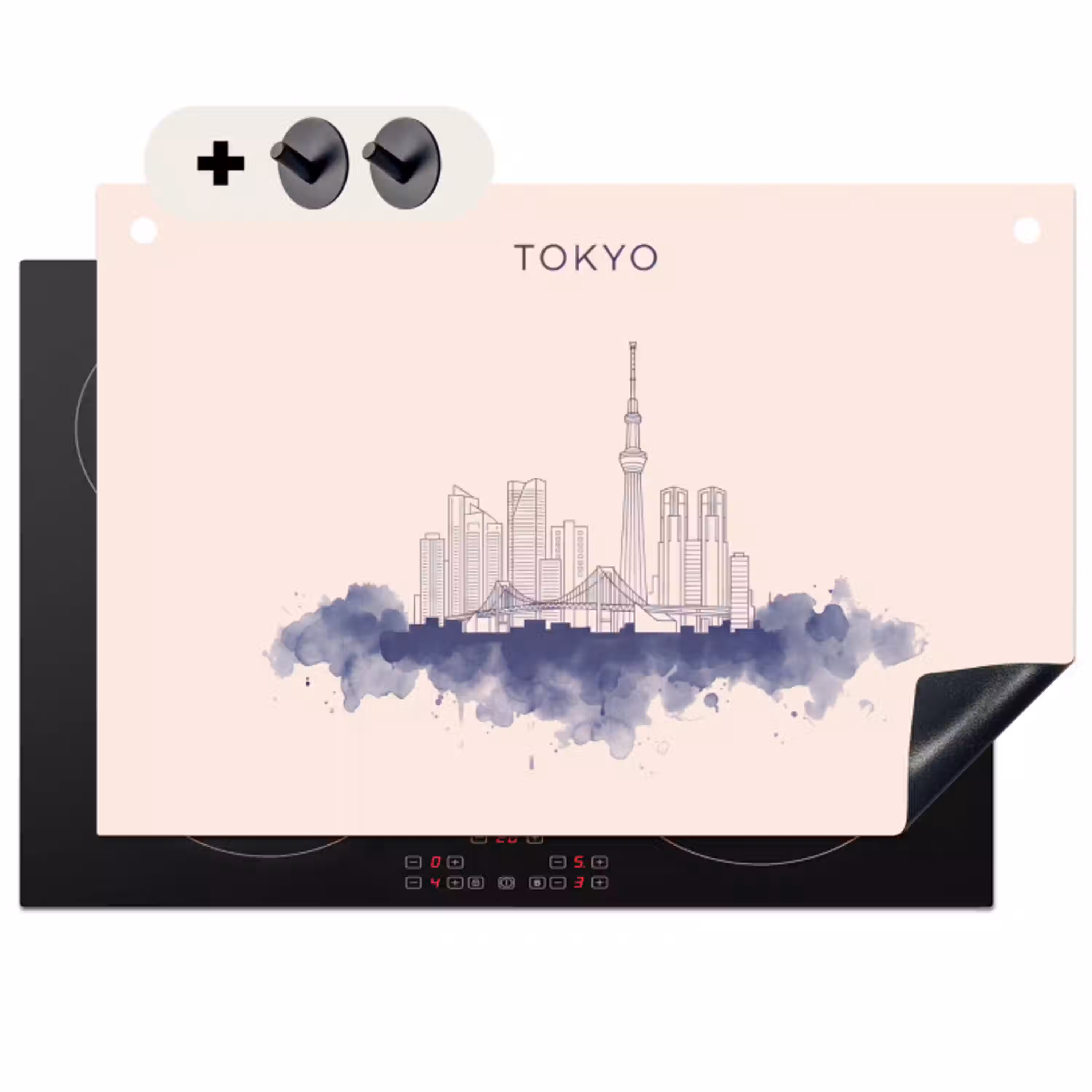 Tokyo - Skyline - Stad - Abstract - Blauw Inductie beschemer met haakjes klein -3d