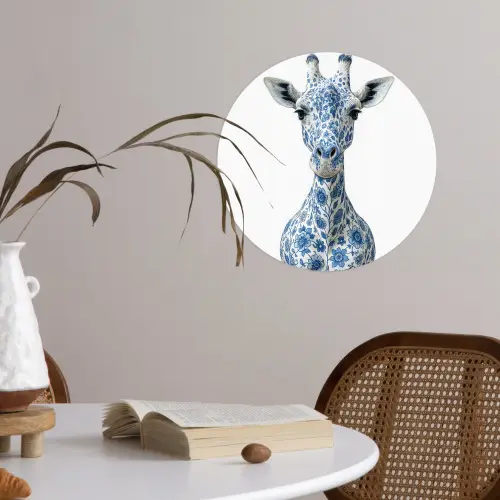 Giraffe - Delfts blauw - Dieren - Minimalistisch Wandcirkel behangsticker klein -sfeer3