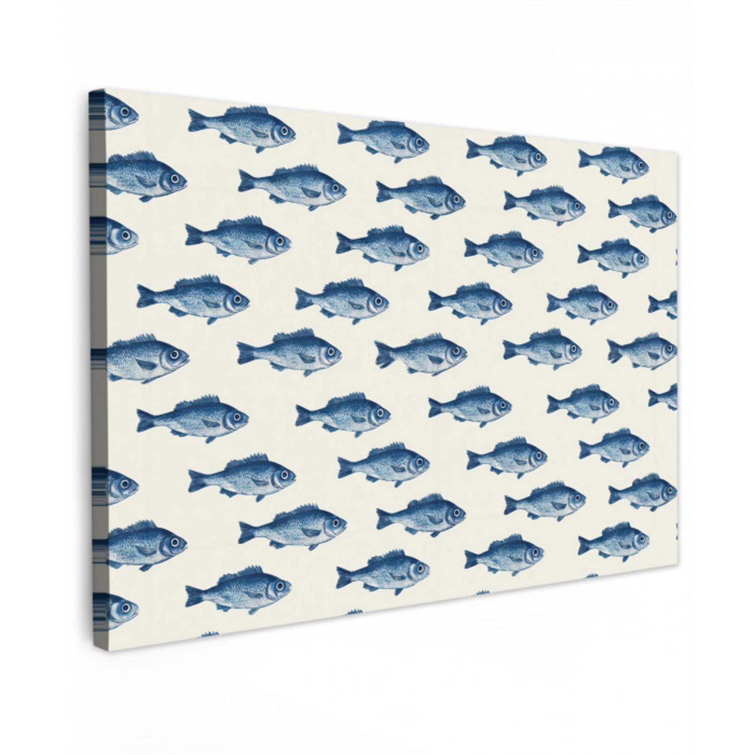Vis - Patroon - Blauw Tuinposter op houten frame 2 cm dik klein 845 -3d