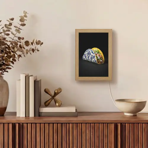 Taco - Vlees - Salade - Delftsblauw - Motief Light Box met kabel (Tafellamp) klein -sfeer2