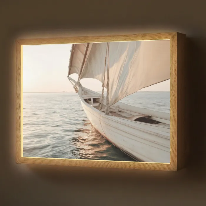 Zeilboot - Zee - Beige - Zon Light Box met batterij (Wandlamp) middel -z3d_website