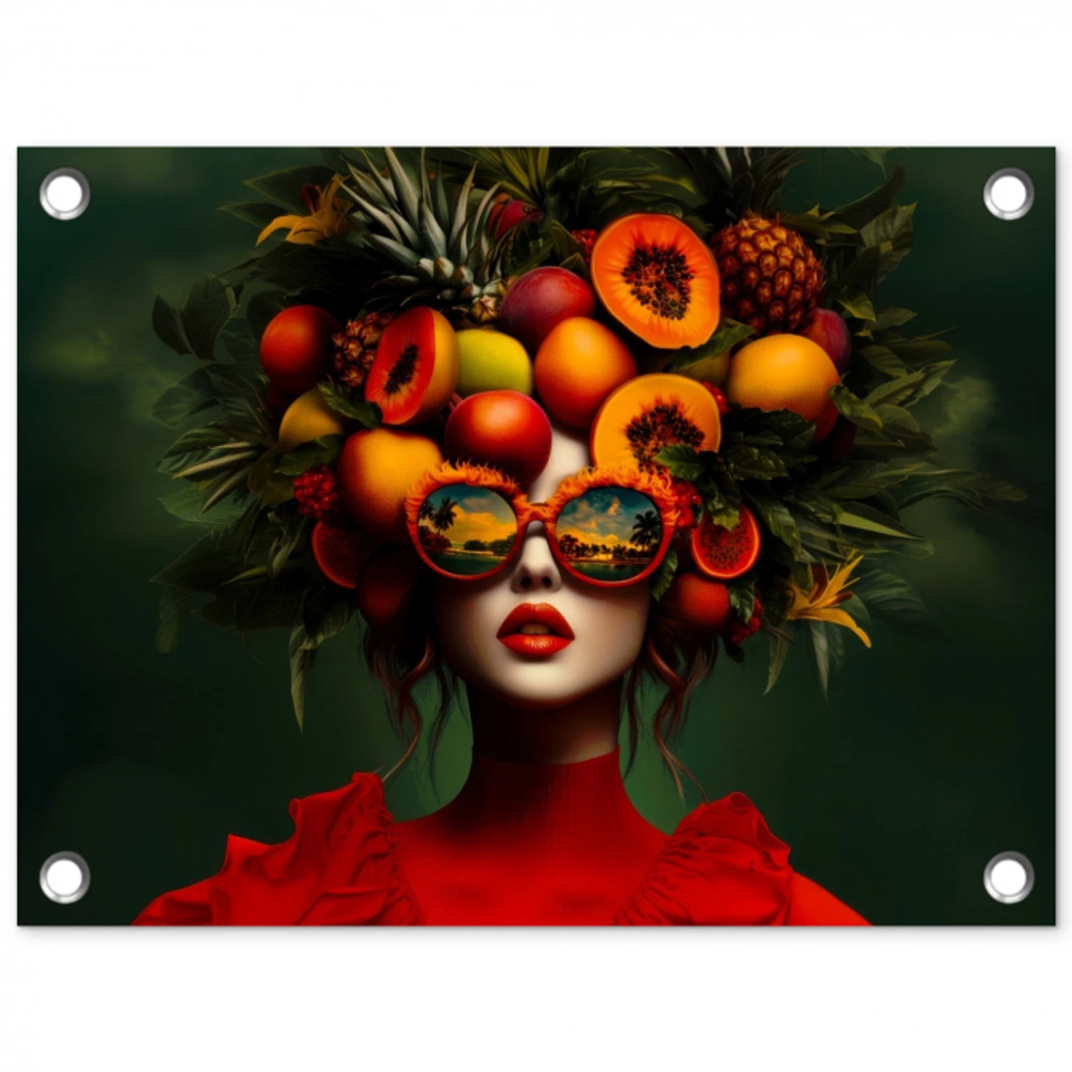 Vrouw - Vruchten - Papaja - Ananas tuinposter los doek klein -3d