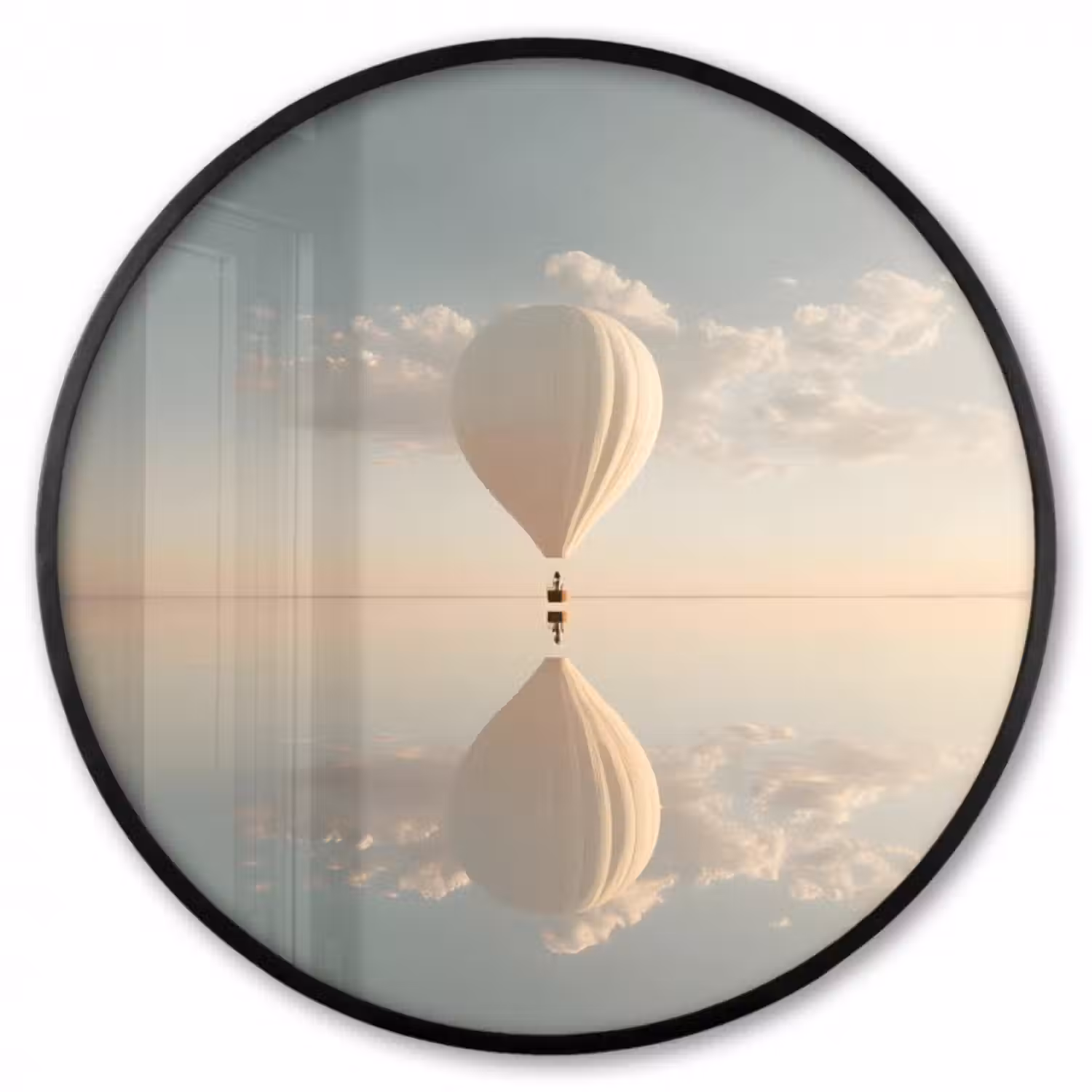 Poster im Rahmen Rund - Heißluftballon - Wolken - Wasser - Blau
