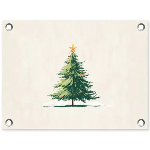 Kerstboom - Illustratie - Ster - Sneeuw tuinposter los doek klein -3d