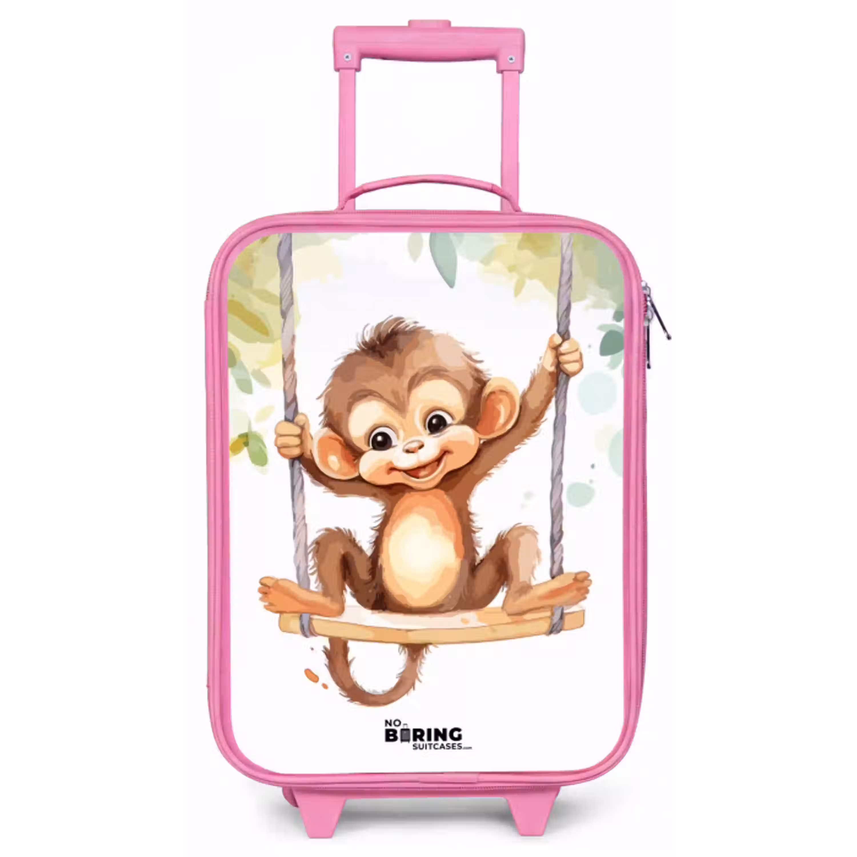 Vrolijk aapje op een schommel illustratie Kinderkoffer - Roze klein -zz3dotto