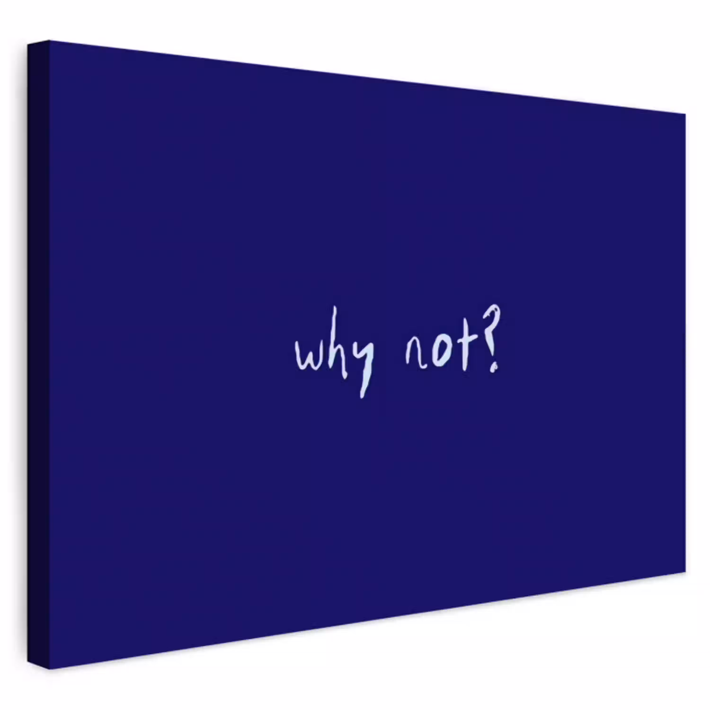 Why not - Blauw - Handgeschreven Tuinposter op houten frame 2 cm dik klein -3d