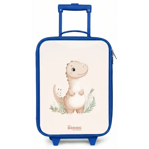 Beige dinosaurus met groene blaadjes Kinderkoffer - Blauw klein -zz3dotto