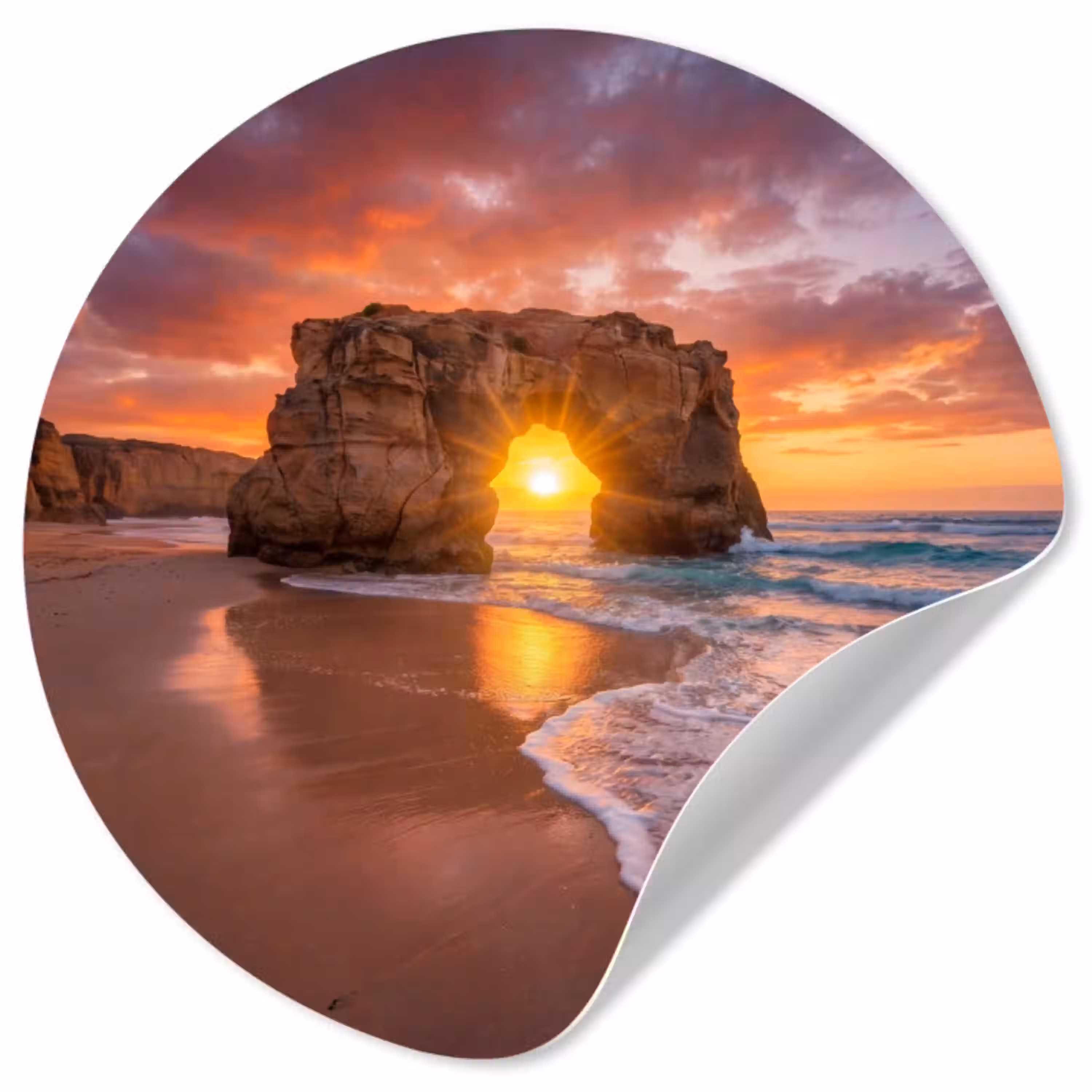 Kust - Rots - Zonsondergang - Zee - Natuur Wandcirkel behangsticker klein -3d