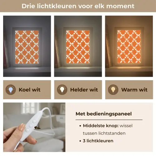 Oranje - Ruitpatroon - Wit Light Box met kabel (Tafellamp) klein 925 -USP_lichtkleurNL
