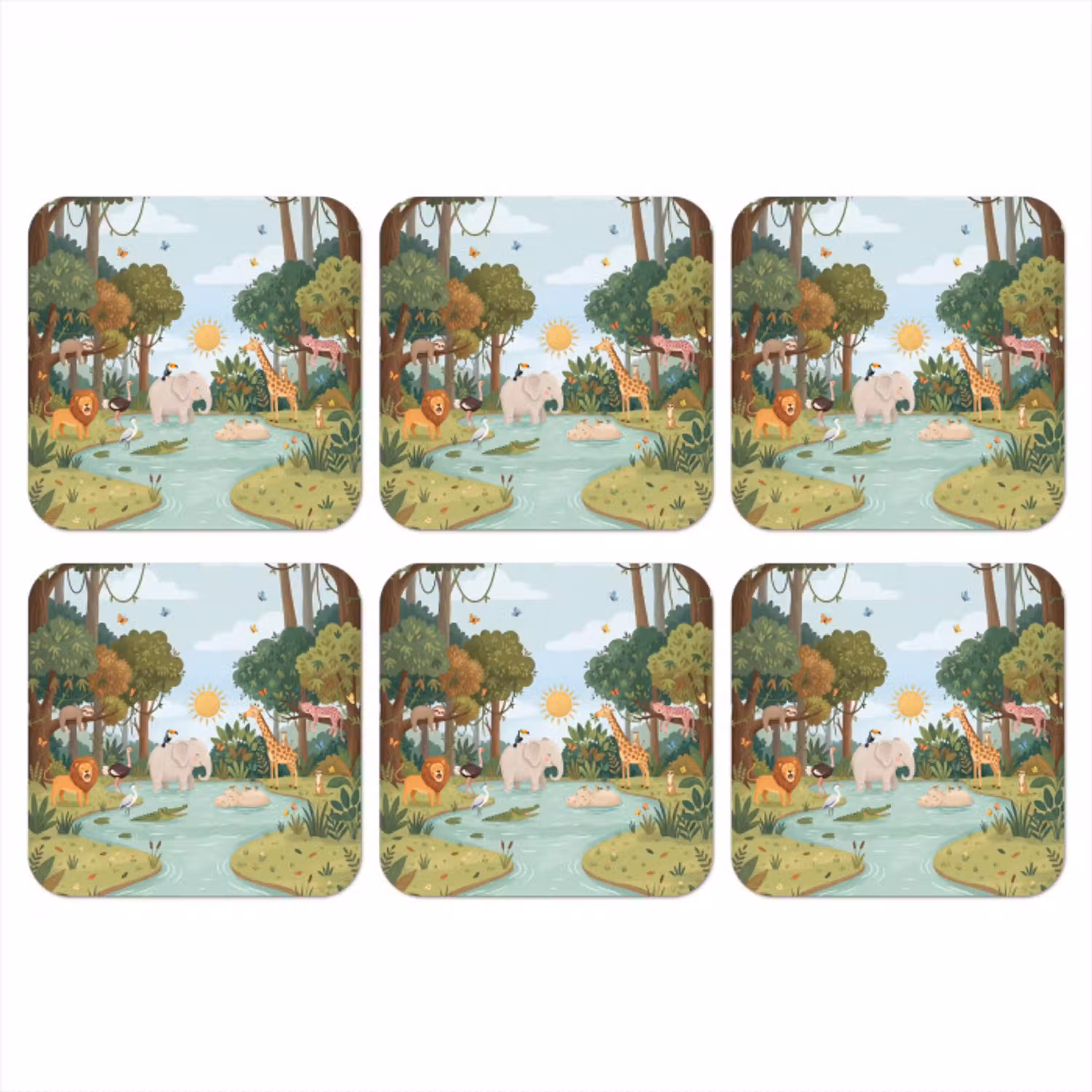 Jungle - Oase - Dieren - Kleurrijk onderzetter kurk middel -3d