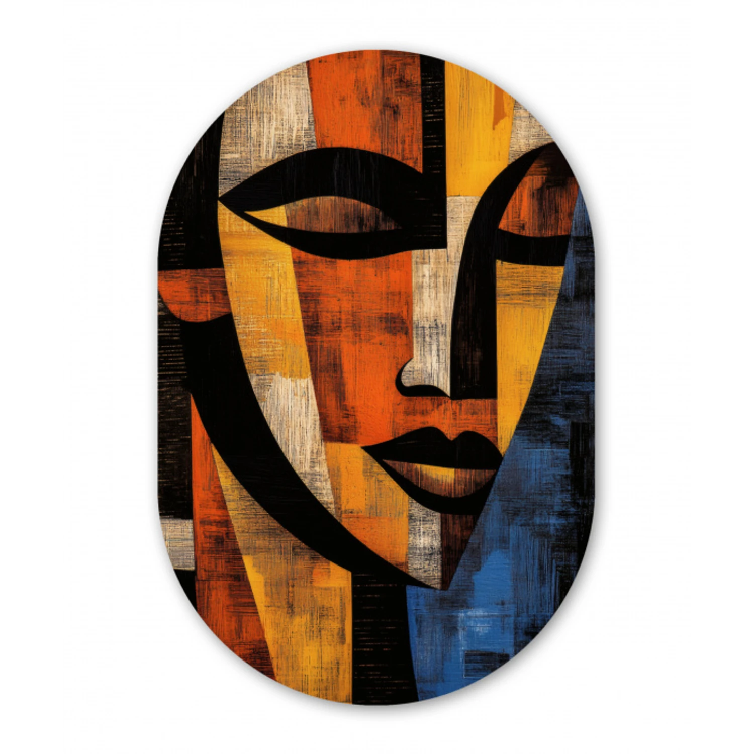 Abstract - Portret - Kleurvakken Wandcirkel Ovaal Glas middel -3d