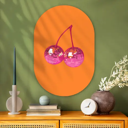 Discoballen - Kers - Spiegels - Roze Wandcirkel Ovaal Glas middel -sfeer2