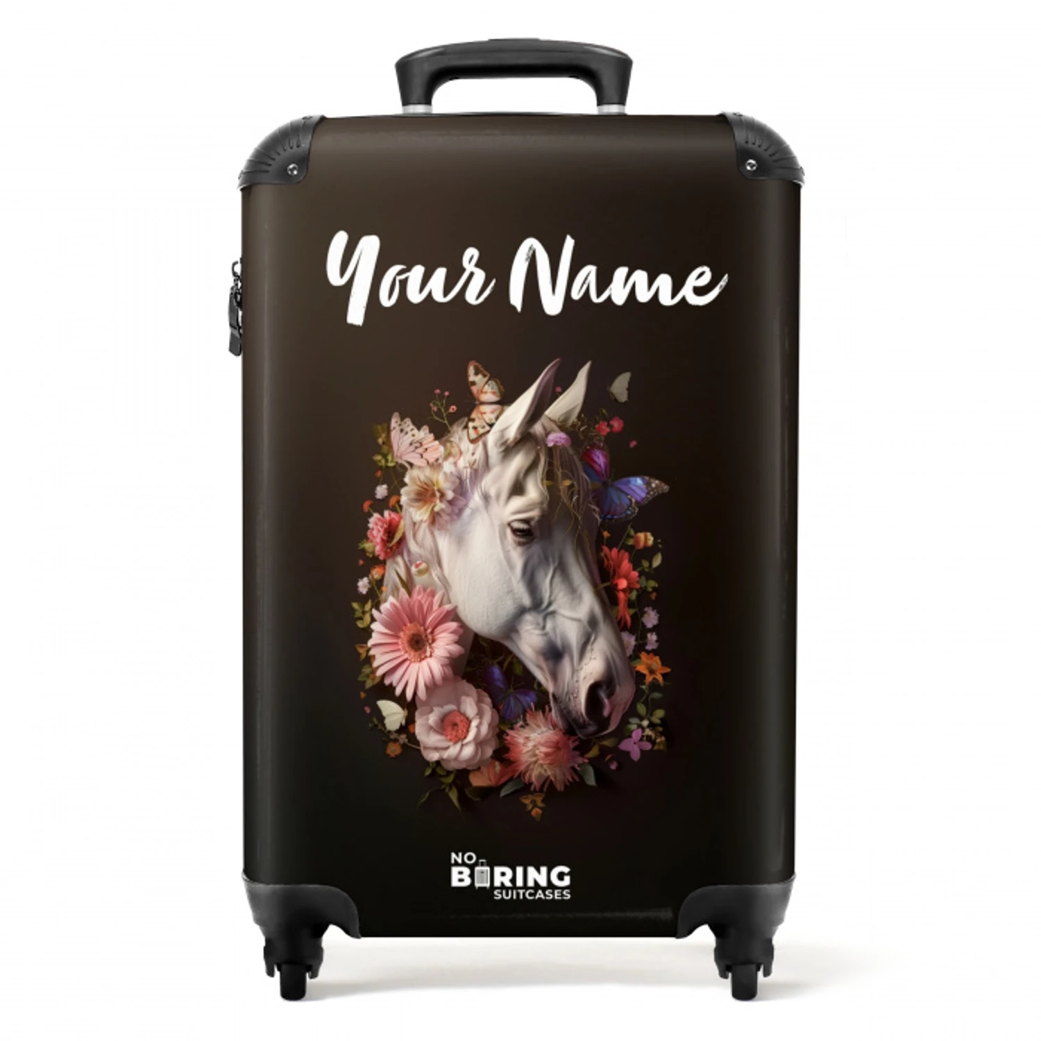 Wit paardenhoofd tussen kleurrijke bloemenkrans NBS - Handbagage koffer - Kinderen Unisex middel -productfoto_recht