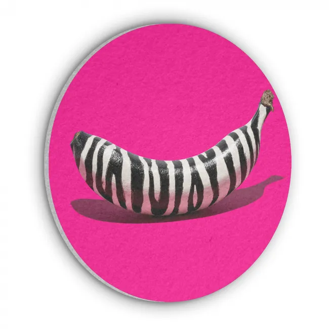 Akoestisch schilderij rond - Banaan - Zebraprint - Roze