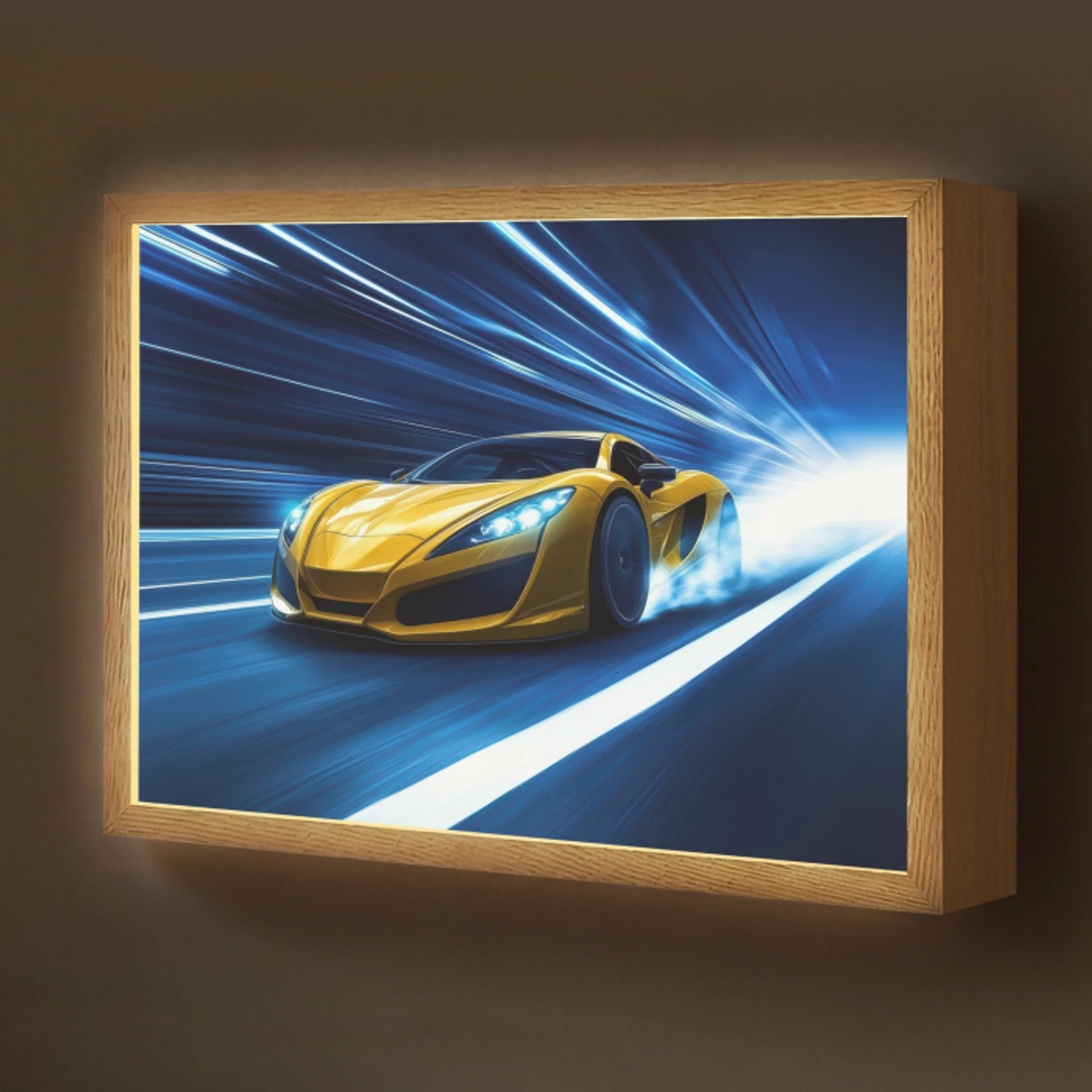 Auto - Geel - Race - Blauw Light Box met batterij (Wandlamp kind) middel -z3d_website