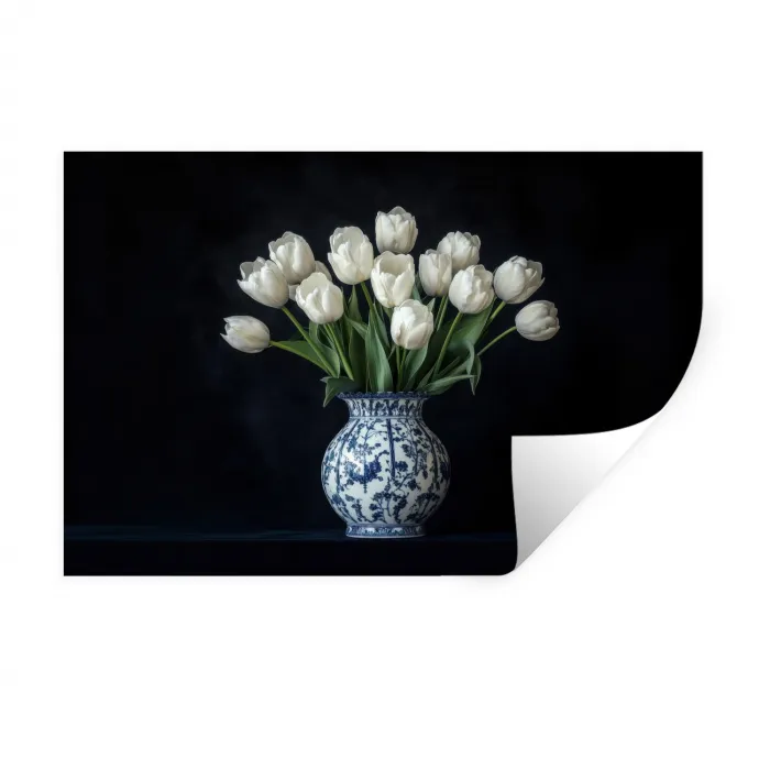 Wit - Bloemen - Tulpen - Vaas Muursticker klein -3d