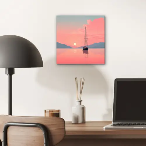 Zeilboot - Roze zee - Zonsondergang - Bergen aluminium wit klein -sfeer5