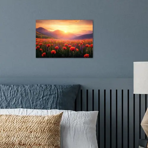 Landschap - Zonsondergang - Bloemenveld poster papier klein -sfeer2