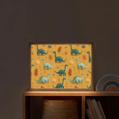Dinosaurussen - Stekels - Herfstbladeren - Bruin Light Box met batterij (Wandlamp kind) middel -sfeer1_kind
