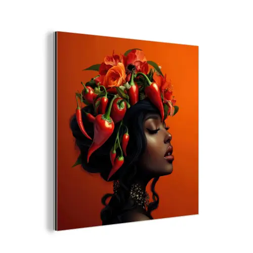 Vrouw - Chilipepers - Pepers - Bloemen aluminium wit klein -3d