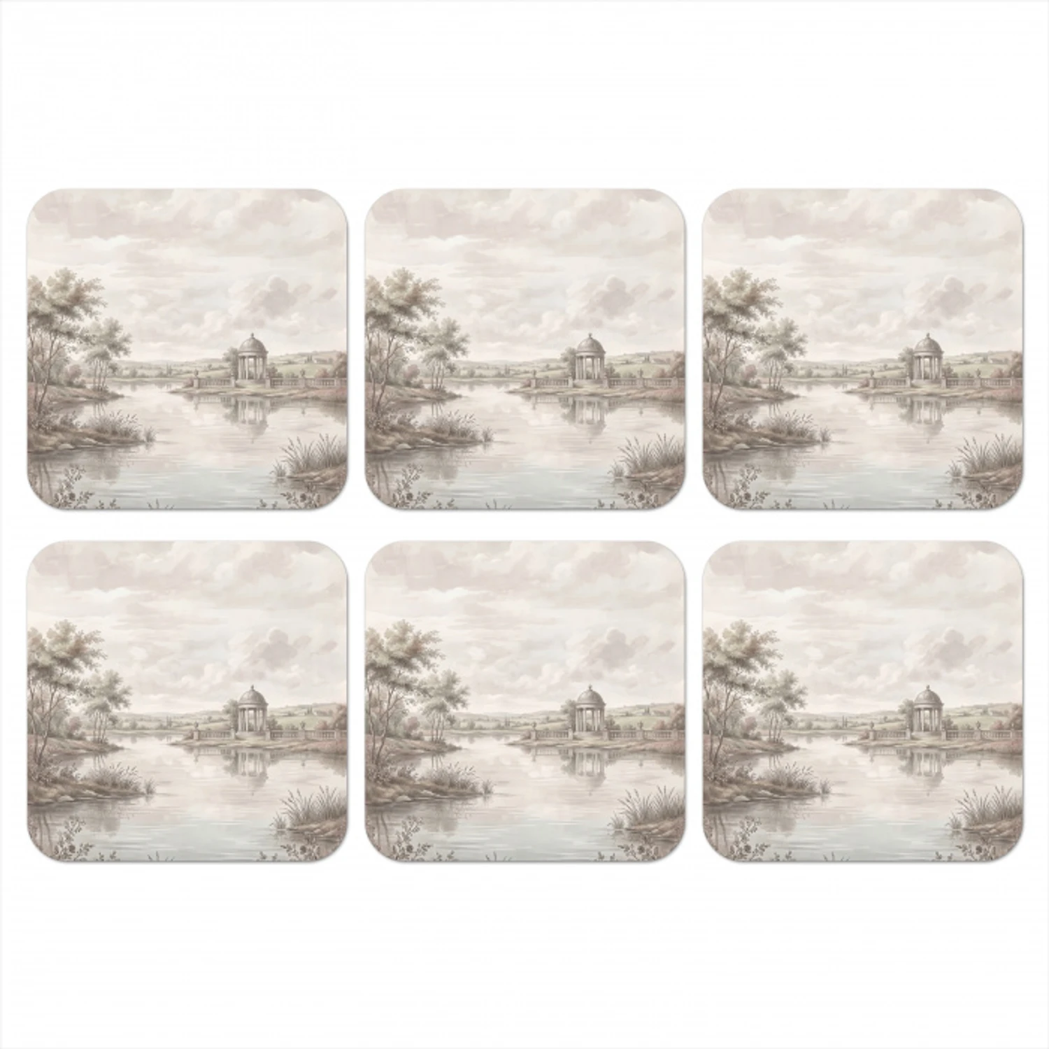 Landschap - Water - Natuur - Sepia onderzetter kurk middel -3d